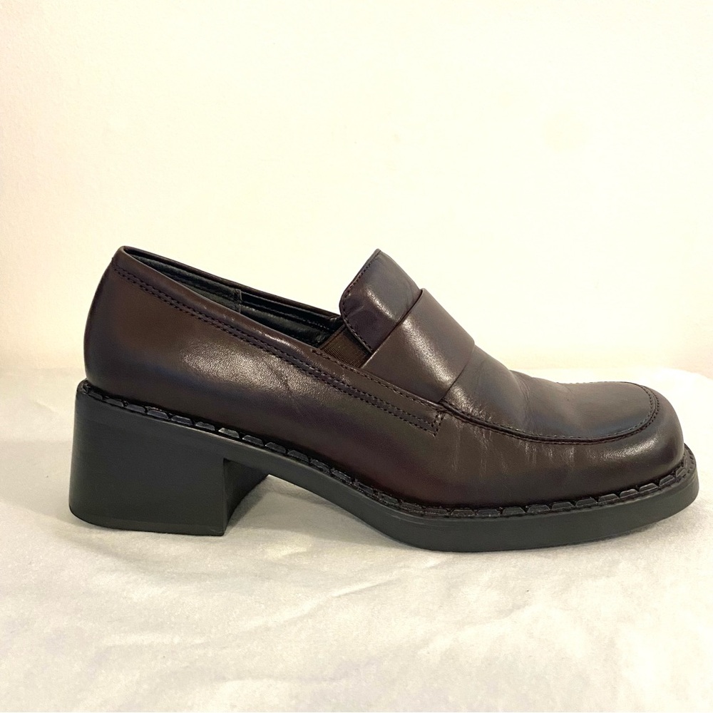 Vintage Women Yudit Y2K Chunky Heel Leather Platform Loafers Size 7M Preppy